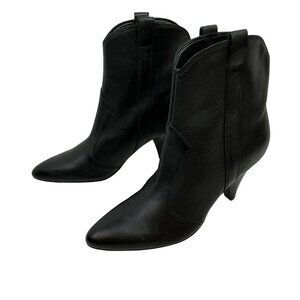 Marc Fisher Carissa Heeled Western Leather Bootie Womens 8M Pointed Toe Black NW